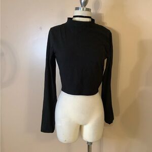 Fashion Nova Black Stretchy Mock Neck Long Sleeve Crop Top Large 12/14.